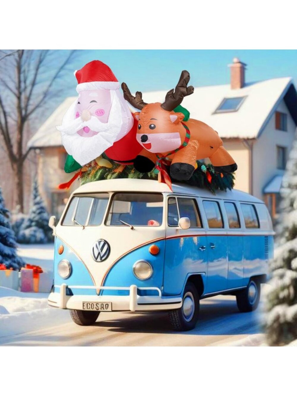 Outdoor Christmas Inflatables - Santa & Reindeer Car Decor, LED Lights, Easy
